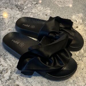 Black Satin Slide Sandals Size 6.5